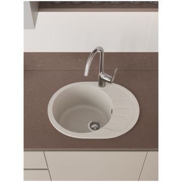Мойка кухонная Домачи Болонья М-10-003 57x44, бежевая, встраиваемая сверху, искусственный мрамор, Domaci