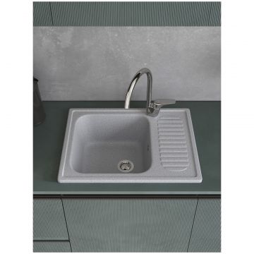 Мойка кухонная Домачи Болонья М-15-005 63x49, серая, встраиваемая сверху, искусственный мрамор, Domaci
