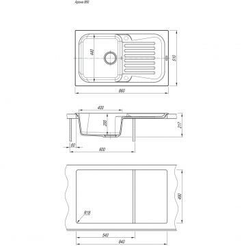 Мойка кухонная прямоугольная Флорентина (Florentina) Арона 860 Антрацит (20.225.D0860.302)