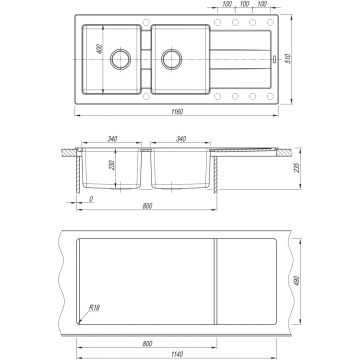 Мойка кухонная прямоугольная Флорентина (Florentina) Комби 1160 Антрацит (21.415.E1160.302)