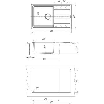 Мойка кухонная прямоугольная Флорентина (Florentina) Комби 780 Антрацит (21.395.D0780.302)