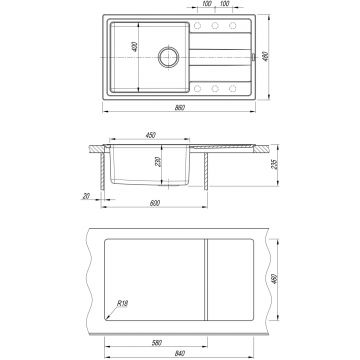 Мойка кухонная прямоугольная Флорентина (Florentina) Комби 860 Грей (21.400.D0860.305)