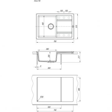 Мойка кухонная прямоугольная Флорентина (Florentina) Липси 760 Антрацит (20.160.D0760.302)
