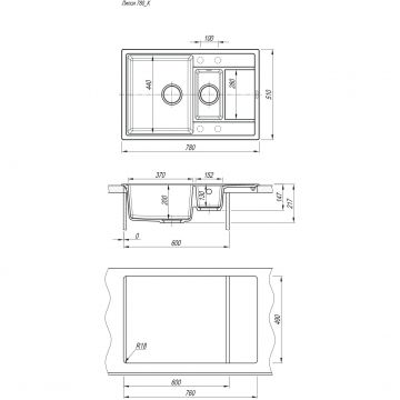 Мойка кухонная прямоугольная Флорентина (Florentina) Липси 780К Антрацит (20.250.D0780.302)