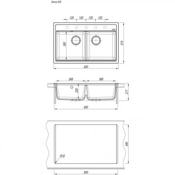 Мойка кухонная прямоугольная Флорентина (Florentina) Липси 820 Антрацит (20.370.E0820.302)