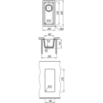 Чаша для мойки прямоугольная Флорентина (Florentina) Вега 160 Антрацит (22.300.00160.302)