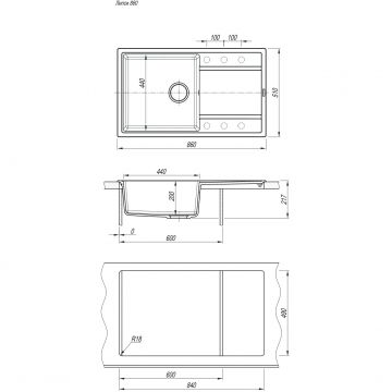 Мойка кухонная прямоугольная Флорентина (Florentina) Липси 860 Грей (20.130.D0860.305)