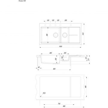 Мойка кухонная прямоугольная Флорентина (Florentina) Россана Черная (20.335.E1000.102)
