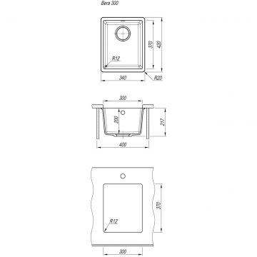Мойка кухонная прямоугольная Флорентина (Florentina) Вега 300 Серый шелк (22.305.A0300.307)