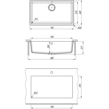 Мойка кухонная прямоугольная Флорентина (Florentina) Вега 700 Жасмин (22.435.E0700.201)