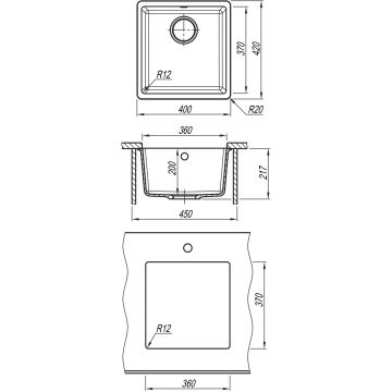 Мойка кухонная прямоугольная Флорентина (Florentina) Вега 360 Грей (22.310.B0360.305)