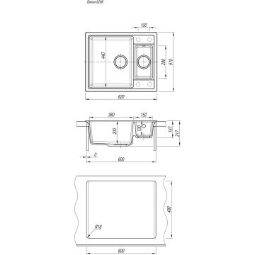 Мойка кухонная прямоугольная Florentina (Флорентина) Липси 620K Черный (20.465.D0620.102)