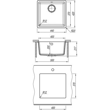 Мойка кухонная прямоугольная Флорентина (Florentina) Вега 400 Черная (22.315.C0400.102)