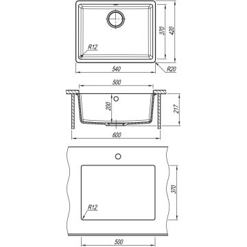 Мойка кухонная прямоугольная Флорентина (Florentina) Вега 500 Черная (22.320.D0500.102)