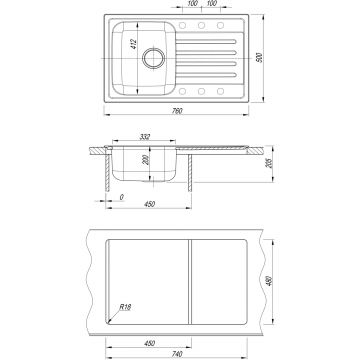 Мойка кухонная прямоугольная Dr. gans (Др. Ганс) Дуэт 760 Везувий (26.120.B0760.410)