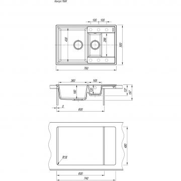 Мойка кухонная прямоугольная Flortek (Флортек) Консул 760К Жасмин (23.025.D0760.201)