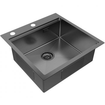 Мойка кухонная Paulmark (Паульмарк) KRONER-PRO 51, PM705151-GM, вороненая сталь, 510х510мм