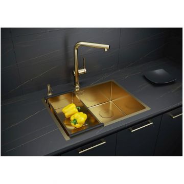 Мойка кухонная Paulmark (Паульмарк) NEXT-SKEW 58 UNI, PM885844-BG, брашированное золото, 580х440мм