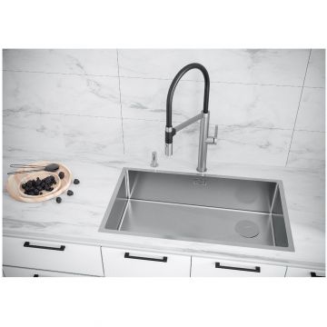 Мойка кухонная Paulmark (Паульмарк) NEXT-SKEW 74 UNI, PM887444-BS, брашированная нерж.сталь, 740х440мм