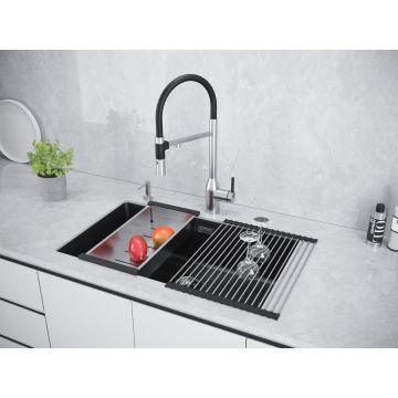 Мойка кухонная Paulmark (Паульмарк) LUMI 74UNI, LU74-BLM, черный металлик, 740х460мм