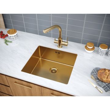 Мойка кухонная Paulmark (Паульмарк) нержавеющая сталь, 1 чаша, Gerberg 48 Uni PM254844-BG брашированное золото 480х440 мм