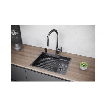 Мойка кухонная Paulmark (Паульмарк) Next-Pro 58 Uni вороненая сталь, PM705845-GM