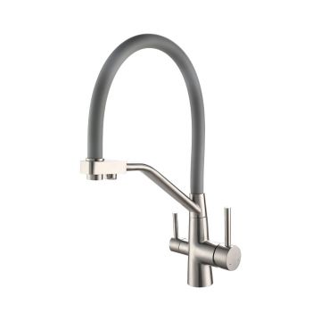Смеситель для кухни под фильтр с гибким изливом Viko (Вико) V-5856 серебросерый