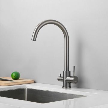 Смеситель для кухни с подключением фильтра воды Haiba (Хаиба) HB43828-3, оружейная сталь