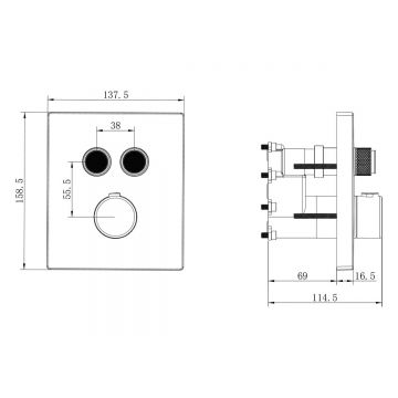 Душевой комплект Vincea Inspire VSFW-3I21MT2RGM встраиваемый, термостат, двухрежимный, вороненая сталь