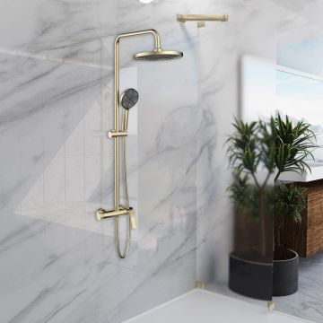 Душевая стойка Vincea (Винчея) Arco VSFS-4AR1BG с изливом, брашированное золото