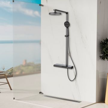 Душевая стойка Vincea (Винчея) Aspire VSFS-4AS1GM с изливом, вороненая сталь