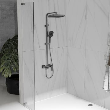 Душевая стойка Vincea (Винчея) Cube VSFS-4C12GM с изливом, вороненая сталь