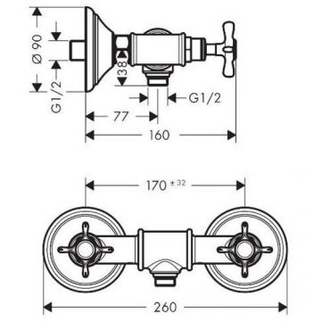 Смеситель Axor (Аксор) Montreux для душа, с двумя рукоятками, цвет: хром 16560000