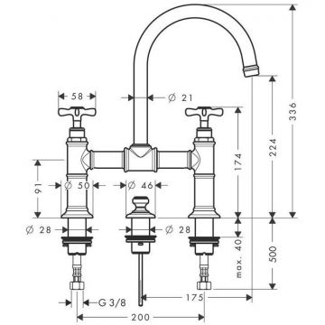 Смеситель Axor (Аксор) Montreux для раковины 220, с двумя рукоятками, с донным клапаном, цвет: хром 16510000