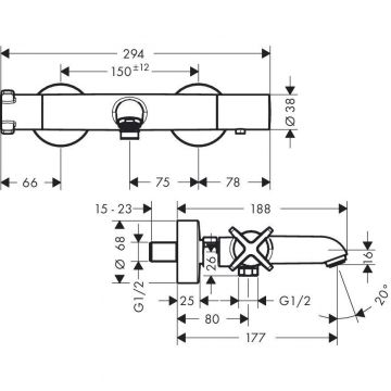 Термостат Axor (Аксор) Citterio E для ванны, внешний монтаж, цвет: хром 36140000