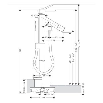 Смеситель для ванны Axor (Аксор) Starck, однорычажный, напольный, ½’, 10456990 полированное золото