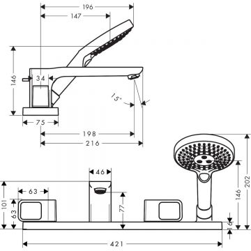 Смеситель на край ванны Axor (Аксор) Urquiola, на 4 отверстия, ½’ 11443000 хром