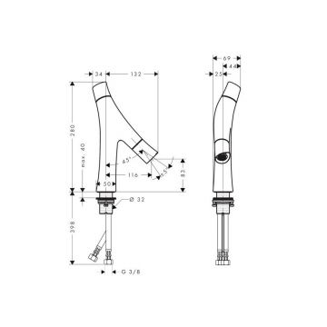 Смеситель для раковины Axor (Аксор) Starck Organic, с двумя рукоятками, 80, с незапираемым сливным набором, 12011000 хром