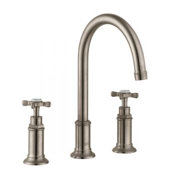 Смеситель для раковины Axor (Аксор) Montreux, на 3 отверстия, со сливным гарнитуром, 16513820 шлифованный никель