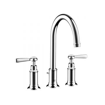 Смеситель для раковины Axor (Аксор) Montreux, на 3 отверстия, 180, с рычаговыми рукоятками, со сливным гарнитуром, 16514000 хром