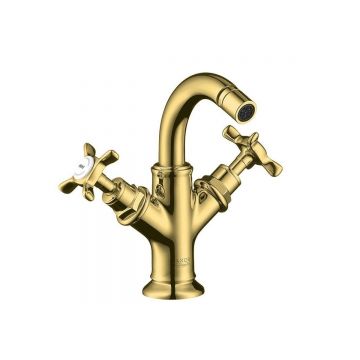Смеситель для биде Axor (Аксор) Montreux, с двумя рукоятками, со сливным гарнитуром, 16520990 Полированное золото