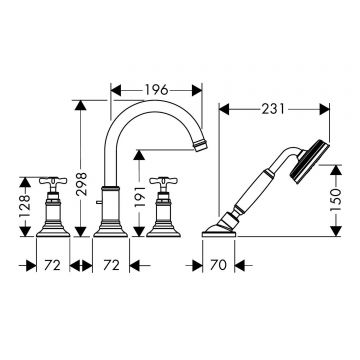 Смеситель для ванны Axor (Аксор) Montreux, на 4 отверстия, 16544820 Шлифованный никель