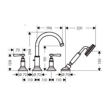 Смеситель на край ванны Axor (Аксор) Montreux, на 4 отверстия, 16550000 хром