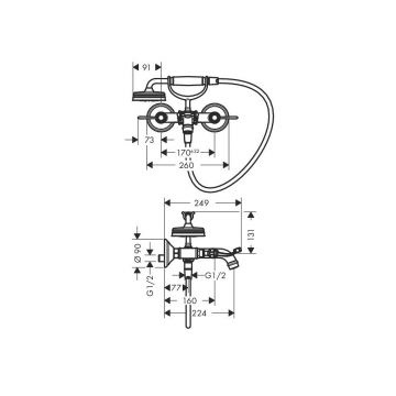 Смеситель для ванны Axor (Аксор) Montreux , c двумя рукоятками, внешнего монтажа, 16551000 хром