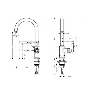 Кухонный смеситель Axor (Аксор) Montreux, однорычажный, 260, с поворотным изливом, 16580000 хром