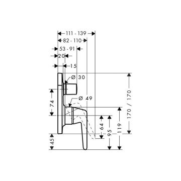 Смеситель для ванны Axor (Аксор) Bouroullec, однорычажный, 19421000 хром