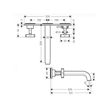Смеситель для раковины Axor (Аксор) Citterio E на 3 отверстия, 36115000 хром