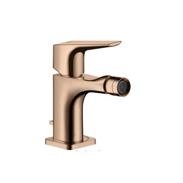 Смеситель для биде Axor (Аксор) Citterio E, однорычажный, с рычаговой рукояткой и сливным гарнитуром, 36121300 полированное красное золото