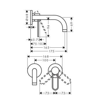 Смеситель для раковины Axor (Аксор) Uno, однорычажный, настенный, 38121000 хром