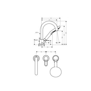 Смеситель на край ванны Axor (Аксор) Uno, на 3 отверстия, с рукояткой-петлей, хром (нужна СЧ 154851) 38436000 хром